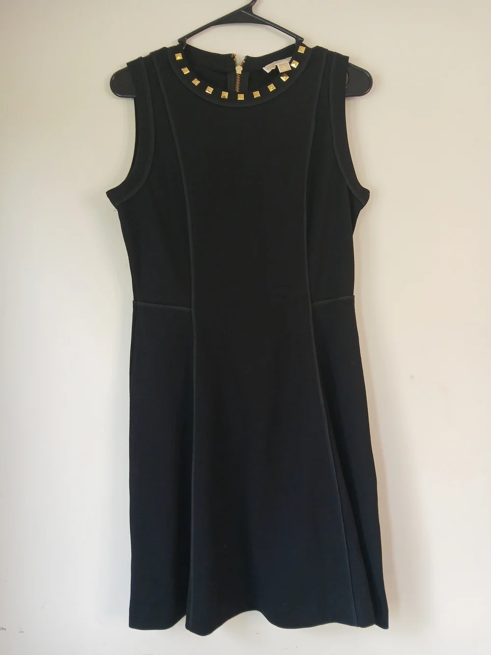 Michael Kors Sleeveless Black Dress with Gold Stud Neckline